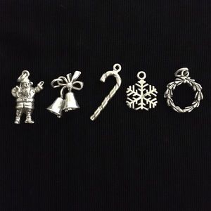 Sterling Christmas Charms, Set of 5